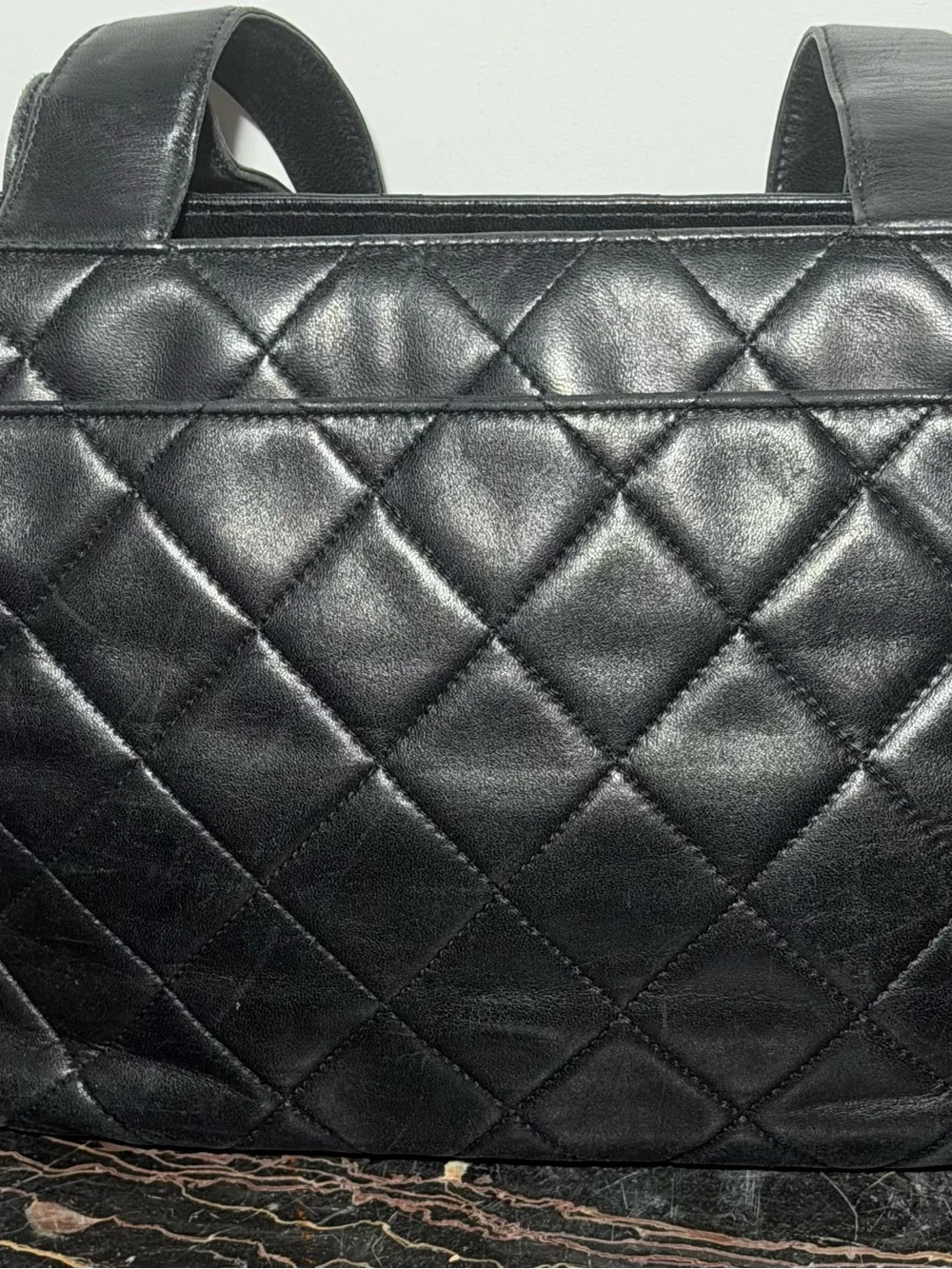CHANEL Vintage Black Quilted Top Handled Handbag Gold CC Logo